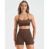 image:imageSUUKSESS Women 2 Piece Workout Sets Padded Halter Sports Bras High Waisted Biker Shorts with PocketsBrown