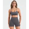 image:imageSUUKSESS Women 2 Piece Workout Sets Padded Halter Sports Bras High Waisted Biker Shorts with PocketsGray