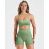 image:imageSUUKSESS Women 2 Piece Workout Sets Padded Halter Sports Bras High Waisted Biker Shorts with PocketsGreen