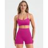 image:imageSUUKSESS Women 2 Piece Workout Sets Padded Halter Sports Bras High Waisted Biker Shorts with PocketsHot Pink