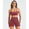image:imageSUUKSESS Women 2 Piece Workout Sets Padded Halter Sports Bras High Waisted Biker Shorts with PocketsMaroon