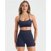 image:imageSUUKSESS Women 2 Piece Workout Sets Padded Halter Sports Bras High Waisted Biker Shorts with PocketsNavy Blue