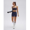 image:imageSUUKSESS Women 2 Piece Workout Sets Padded Halter Sports Bras High Waisted Biker Shorts with PocketsNavy Blue