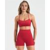 image:imageSUUKSESS Women 2 Piece Workout Sets Padded Halter Sports Bras High Waisted Biker Shorts with PocketsRed