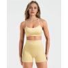 image:imageSUUKSESS Women 2 Piece Workout Sets Padded Halter Sports Bras High Waisted Biker Shorts with PocketsYellow