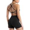 image:imageSUUKSESS 2 Piece Workout Sets for Women Open Back Sports Bra High Waist Biker Shorts with Pockets Scrunch Booty Lift Gym SetsBlack
