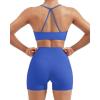 image:imageSUUKSESS Women 2 Piece Workout Sets Padded Halter Sports Bras High Waisted Biker Shorts with PocketsBlue
