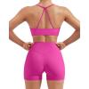 image:imageSUUKSESS Women 2 Piece Workout Sets Padded Halter Sports Bras High Waisted Biker Shorts with PocketsHot Pink
