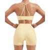 image:imageSUUKSESS Women 2 Piece Workout Sets Padded Halter Sports Bras High Waisted Biker Shorts with PocketsYellow