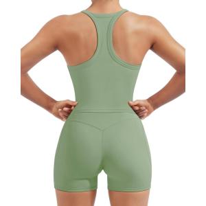 image:imageSUUKSESS Women 2 Piece Workout Sets High Waisted Biker Shorts with Pockets Built in bra Racerback Tank TopsGreen