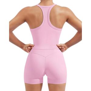 image:imageSUUKSESS Women 2 Piece Workout Sets High Waisted Biker Shorts with Pockets Built in bra Racerback Tank TopsLight Pink