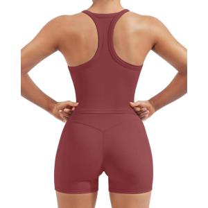 image:imageSUUKSESS Women 2 Piece Workout Sets High Waisted Biker Shorts with Pockets Built in bra Racerback Tank TopsMaroon