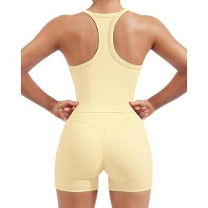 image:imageSUUKSESS Women 2 Piece Workout Sets High Waisted Biker Shorts with Pockets Built in bra Racerback Tank TopsYellow