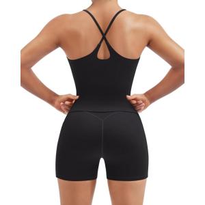 image:imageSUUKSESS Women 2 Piece Workout Sets Padded Gym Yoga Tank Top High Waisted Biker Shorts with PocketsBlack