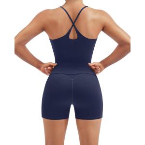 image:imageSUUKSESS Women 2 Piece Workout Sets Padded Gym Yoga Tank Top High Waisted Biker Shorts with PocketsNavy Blue