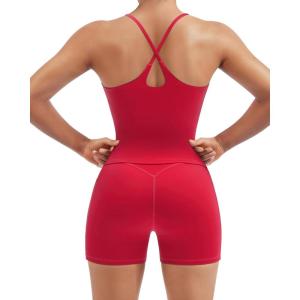 image:imageSUUKSESS Women 2 Piece Workout Sets Padded Gym Yoga Tank Top High Waisted Biker Shorts with PocketsRed