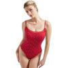 image:imageSUUKSESS Women Square Neck Lace Bodysuit Sleeveless Spaghetti Strap Tank TopRed Polka Dots