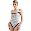 image:imageSUUKSESS Women Square Neck Lace Bodysuit Sleeveless Spaghetti Strap Tank TopWhite Polka Dots