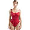 image:imageSUUKSESS Women Square Neck Lace Bodysuit Sleeveless Spaghetti Strap Tank TopRed Polka Dots