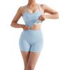 image:imageSUUKSESS Women 2 Piece Workout Sets High Waisted Tummy Control Biker Shorts Halter Padded Tank TopsBaby Blue