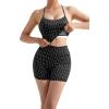 image:imageSUUKSESS Women 2 Piece Workout Sets High Waisted Tummy Control Biker Shorts Halter Padded Tank TopsBlack Polka Dots