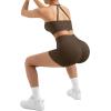 image:imageSUUKSESS Women 2 Piece Workout Sets High Waisted Tummy Control Biker Shorts Halter Padded Tank TopsBrown