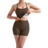 image:imageSUUKSESS Women 2 Piece Workout Sets High Waisted Tummy Control Biker Shorts Halter Padded Tank TopsBrown