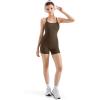 image:imageSUUKSESS Women 2 Piece Workout Sets High Waisted Tummy Control Biker Shorts Halter Padded Tank TopsBrown