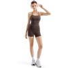 image:imageSUUKSESS Women 2 Piece Workout Sets High Waisted Tummy Control Biker Shorts Halter Padded Tank TopsBrown Polka Dots
