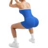 image:imageSUUKSESS Women 2 Piece Workout Sets High Waisted Tummy Control Biker Shorts Halter Padded Tank TopsColorblock Blue