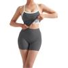image:imageSUUKSESS Women 2 Piece Workout Sets High Waisted Tummy Control Biker Shorts Halter Padded Tank TopsColorblock Grey