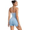 image:imageSUUKSESS Women 2 Piece Workout Sets High Waisted Tummy Control Biker Shorts Halter Padded Tank TopsColorblock Light Blue