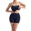 image:imageSUUKSESS Women 2 Piece Workout Sets High Waisted Tummy Control Biker Shorts Halter Padded Tank TopsColorblock Navy Blue