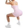 image:imageSUUKSESS Women 2 Piece Workout Sets High Waisted Tummy Control Biker Shorts Halter Padded Tank TopsColorblock Pink