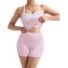 image:imageSUUKSESS Women 2 Piece Workout Sets High Waisted Tummy Control Biker Shorts Halter Padded Tank TopsColorblock Pink