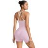 image:imageSUUKSESS Women 2 Piece Workout Sets High Waisted Tummy Control Biker Shorts Halter Padded Tank TopsColorblock Pink