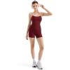 image:imageSUUKSESS Women 2 Piece Workout Sets High Waisted Tummy Control Biker Shorts Halter Padded Tank TopsColorblock Wine Red