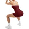 image:imageSUUKSESS Women 2 Piece Workout Sets High Waisted Tummy Control Biker Shorts Halter Padded Tank TopsColorblock Wine Red