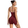 image:imageSUUKSESS Women 2 Piece Workout Sets High Waisted Tummy Control Biker Shorts Halter Padded Tank TopsColorblock Wine Red