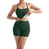image:imageSUUKSESS Women 2 Piece Workout Sets High Waisted Tummy Control Biker Shorts Halter Padded Tank TopsDark Green