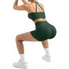 image:imageSUUKSESS Women 2 Piece Workout Sets High Waisted Tummy Control Biker Shorts Halter Padded Tank TopsDark Green