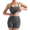 image:imageSUUKSESS Women 2 Piece Workout Sets High Waisted Tummy Control Biker Shorts Halter Padded Tank TopsDark Grey