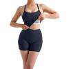 image:imageSUUKSESS Women 2 Piece Workout Sets High Waisted Tummy Control Biker Shorts Halter Padded Tank TopsDeep Navy Blue