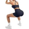 image:imageSUUKSESS Women 2 Piece Workout Sets High Waisted Tummy Control Biker Shorts Halter Padded Tank TopsDeep Navy Blue