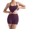 image:imageSUUKSESS Women 2 Piece Workout Sets High Waisted Tummy Control Biker Shorts Halter Padded Tank TopsDeep Purple