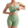image:imageSUUKSESS Women 2 Piece Workout Sets High Waisted Tummy Control Biker Shorts Halter Padded Tank TopsGray Green