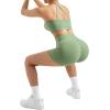 image:imageSUUKSESS Women 2 Piece Workout Sets High Waisted Tummy Control Biker Shorts Halter Padded Tank TopsGray Green