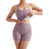 image:imageSUUKSESS Women 2 Piece Workout Sets High Waisted Tummy Control Biker Shorts Halter Padded Tank TopsHemp Pink