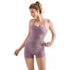 image:imageSUUKSESS Women 2 Piece Workout Sets High Waisted Tummy Control Biker Shorts Halter Padded Tank TopsHemp Pink