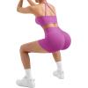 image:imageSUUKSESS Women 2 Piece Workout Sets High Waisted Tummy Control Biker Shorts Halter Padded Tank TopsHot Pink
